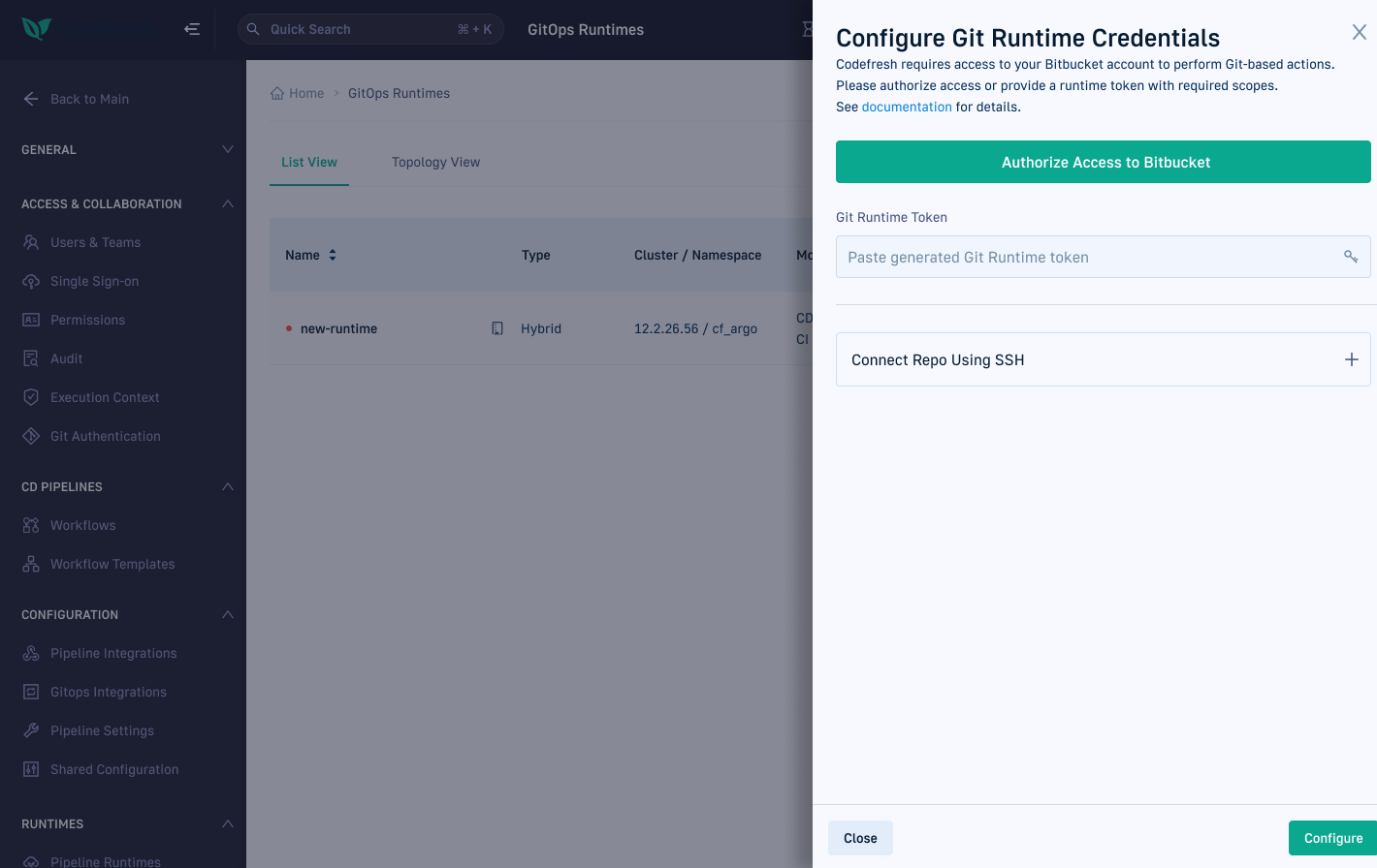 Configure Git credentials drawer